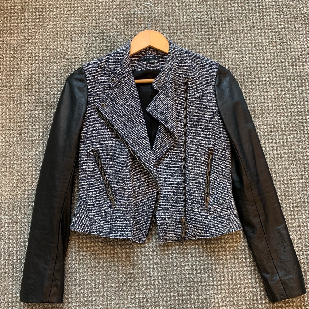 Theory Gray Tweed Lamb Zipper Jacket